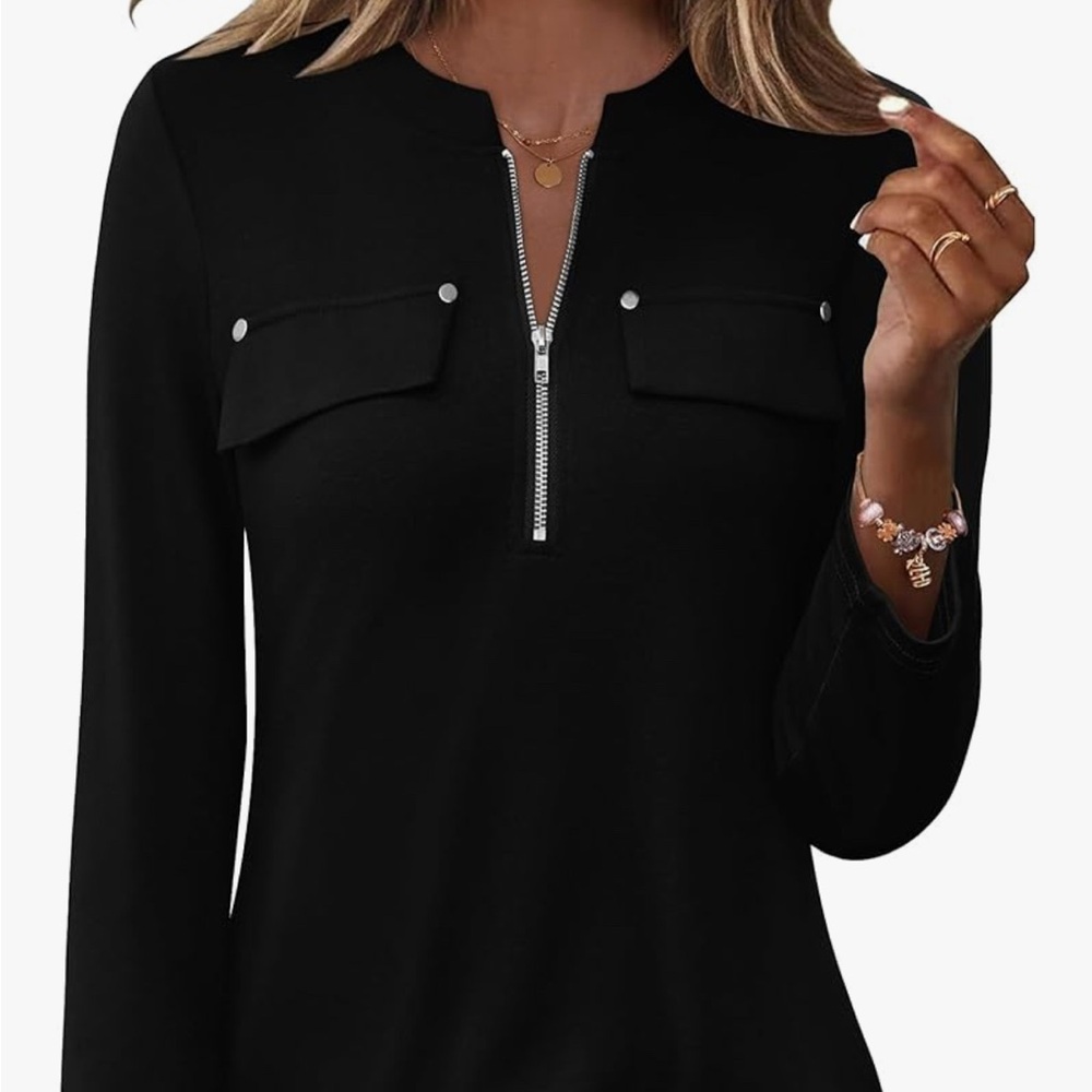 Black Zipper Front Women's Top